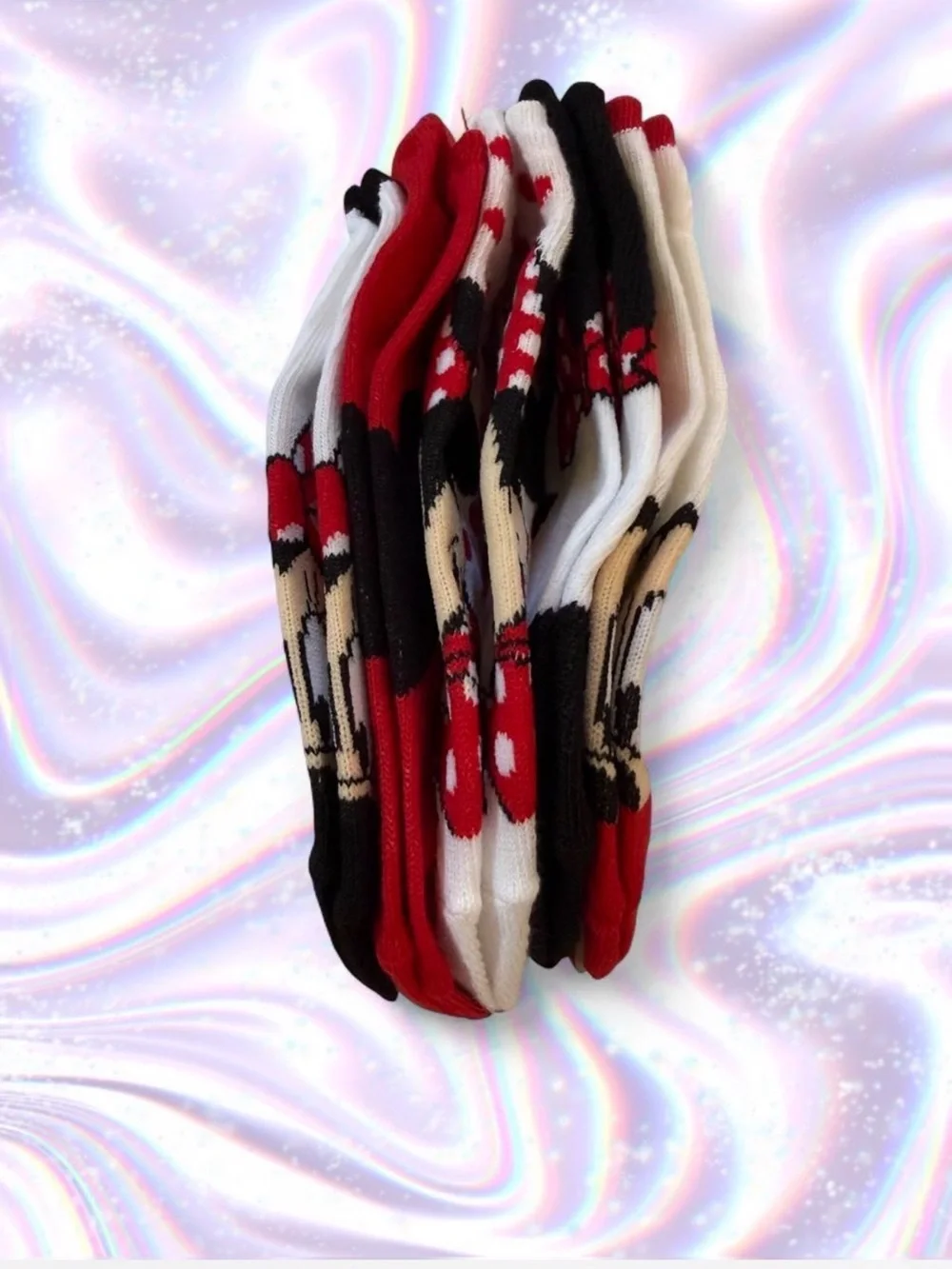 Disney Minnie Mouse 5 Pairs No-Show Socks - White, Red, Black Womens Size 4-10